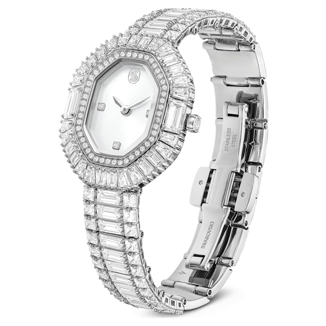 SWAROVSKI - Matrix Octagon watch, Baguette cut, Metal bracelet, Silver tone, Stainless steel