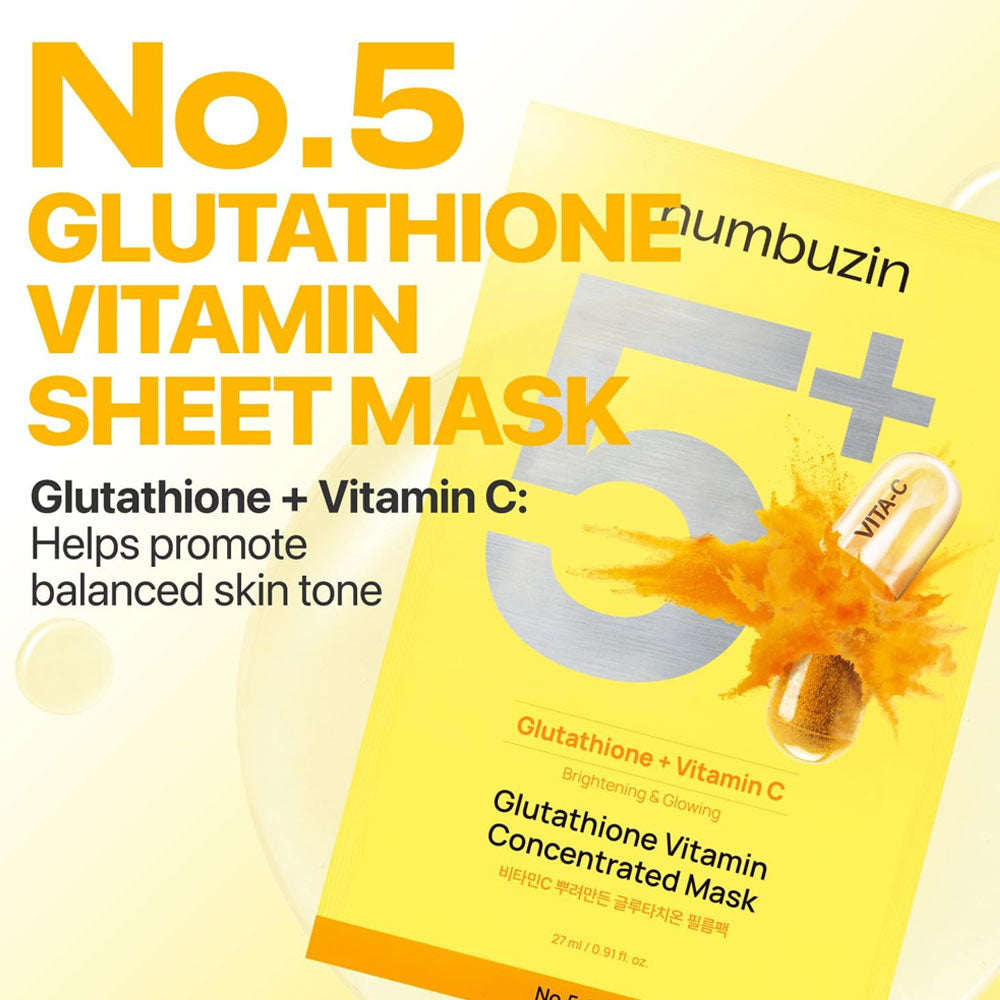 NUMBUZIN - No.5+ Glutathione Vitamin Concentrated Mask - (Single Sheet)