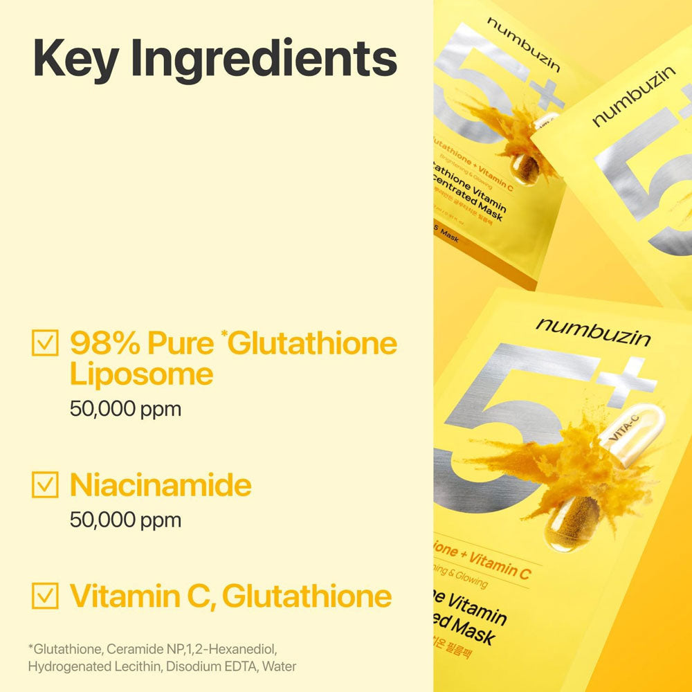 NUMBUZIN - No.5+ Glutathione Vitamin Concentrated Mask - (Single Sheet)