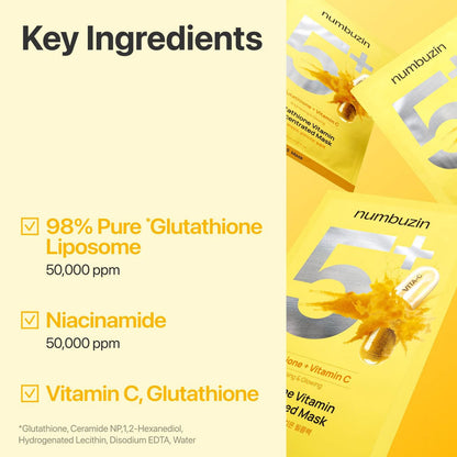 NUMBUZIN - No.5+ Glutathione Vitamin Concentrated Mask - (Single Sheet)