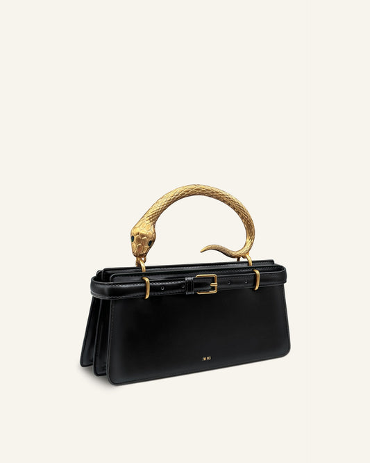 JWPEI - Elena Snake Handle Top Handle Bag - BLACK