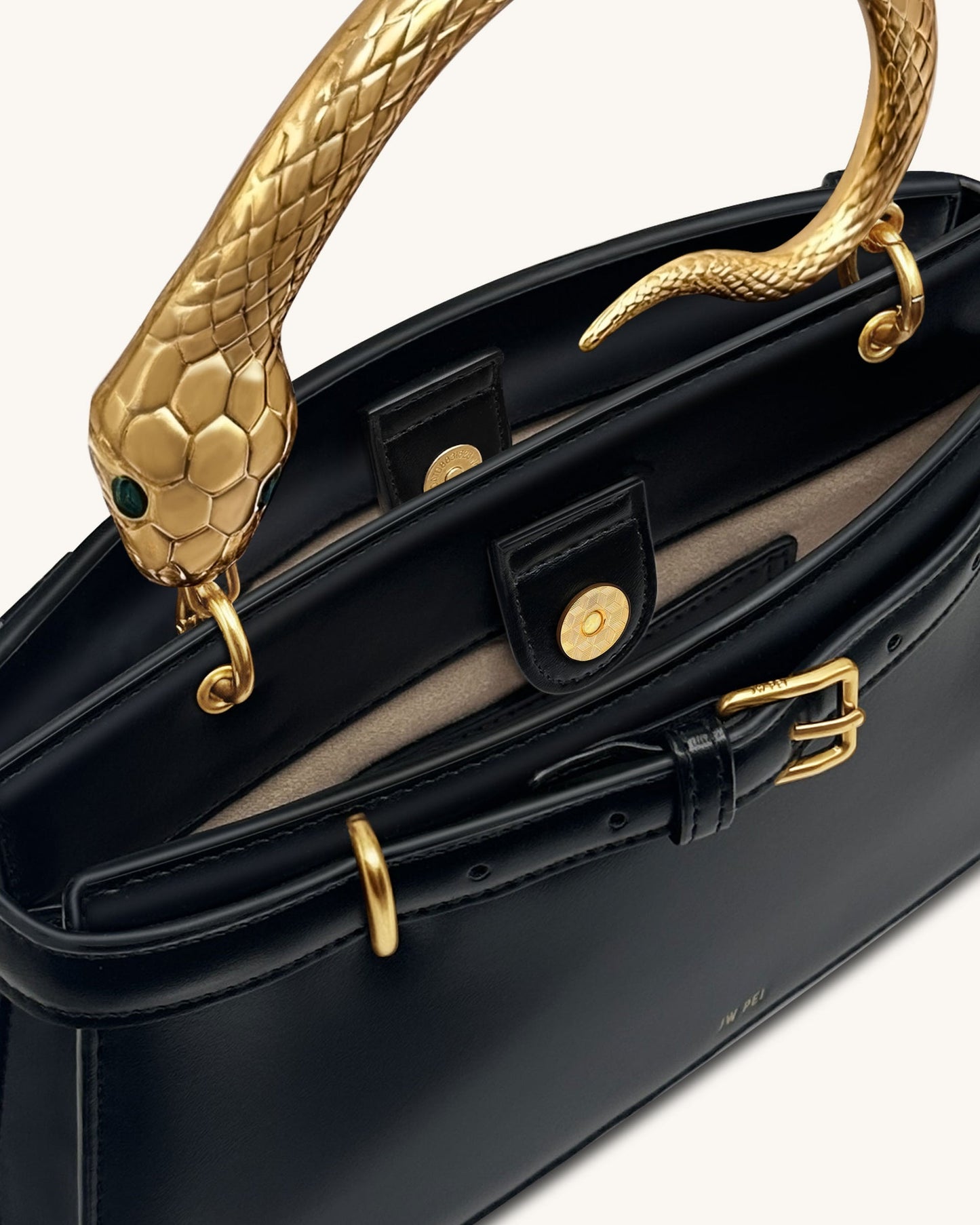 JWPEI - Elena Snake Handle Top Handle Bag - BLACK