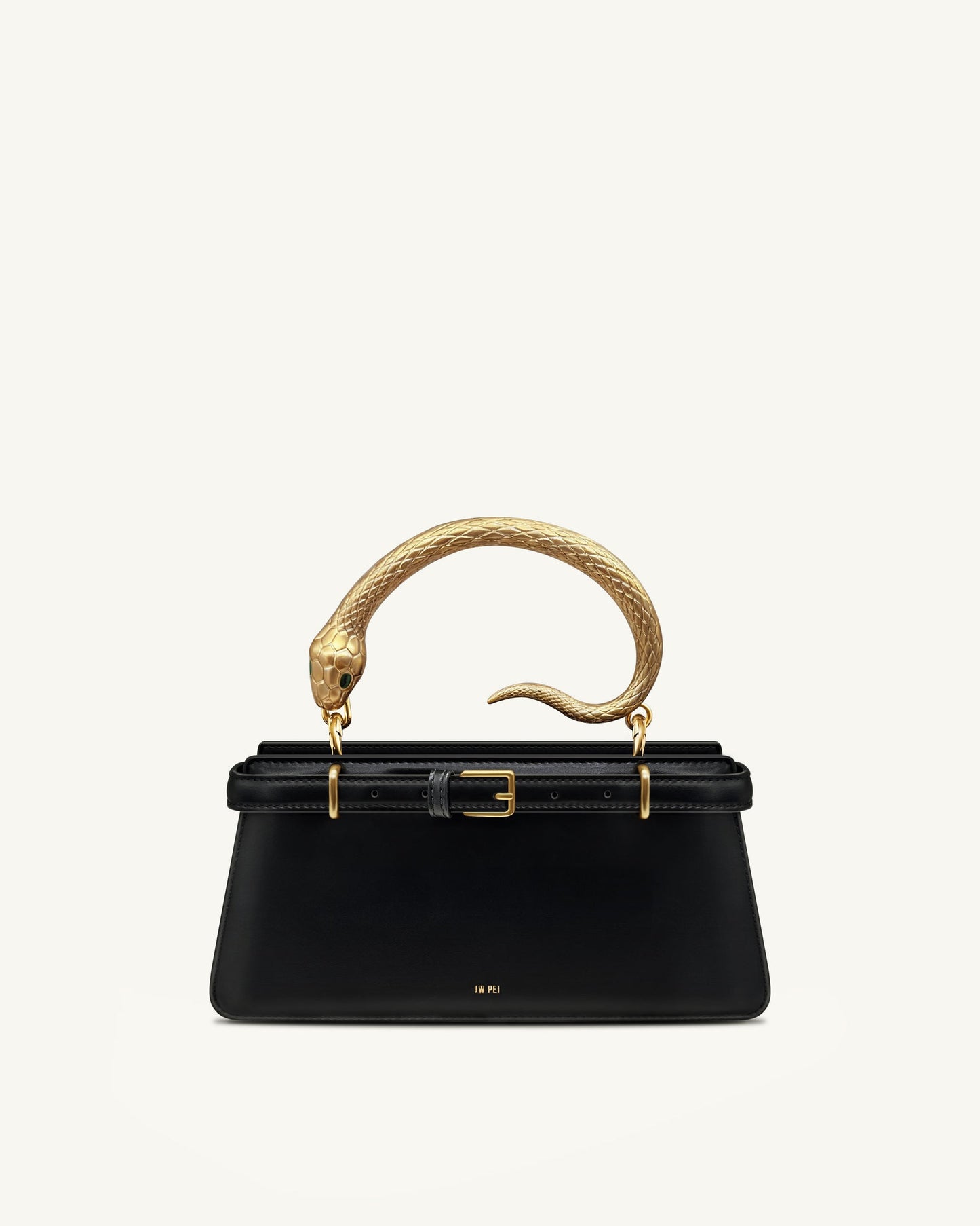 JWPEI - Elena Snake Handle Top Handle Bag - BLACK