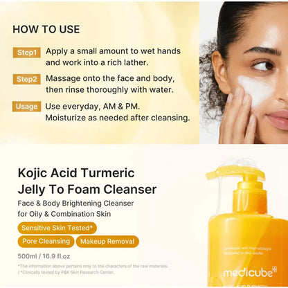 MEDICUBE - Kojic Acid Turmeric Purifying Gel Cleanser - 500ml