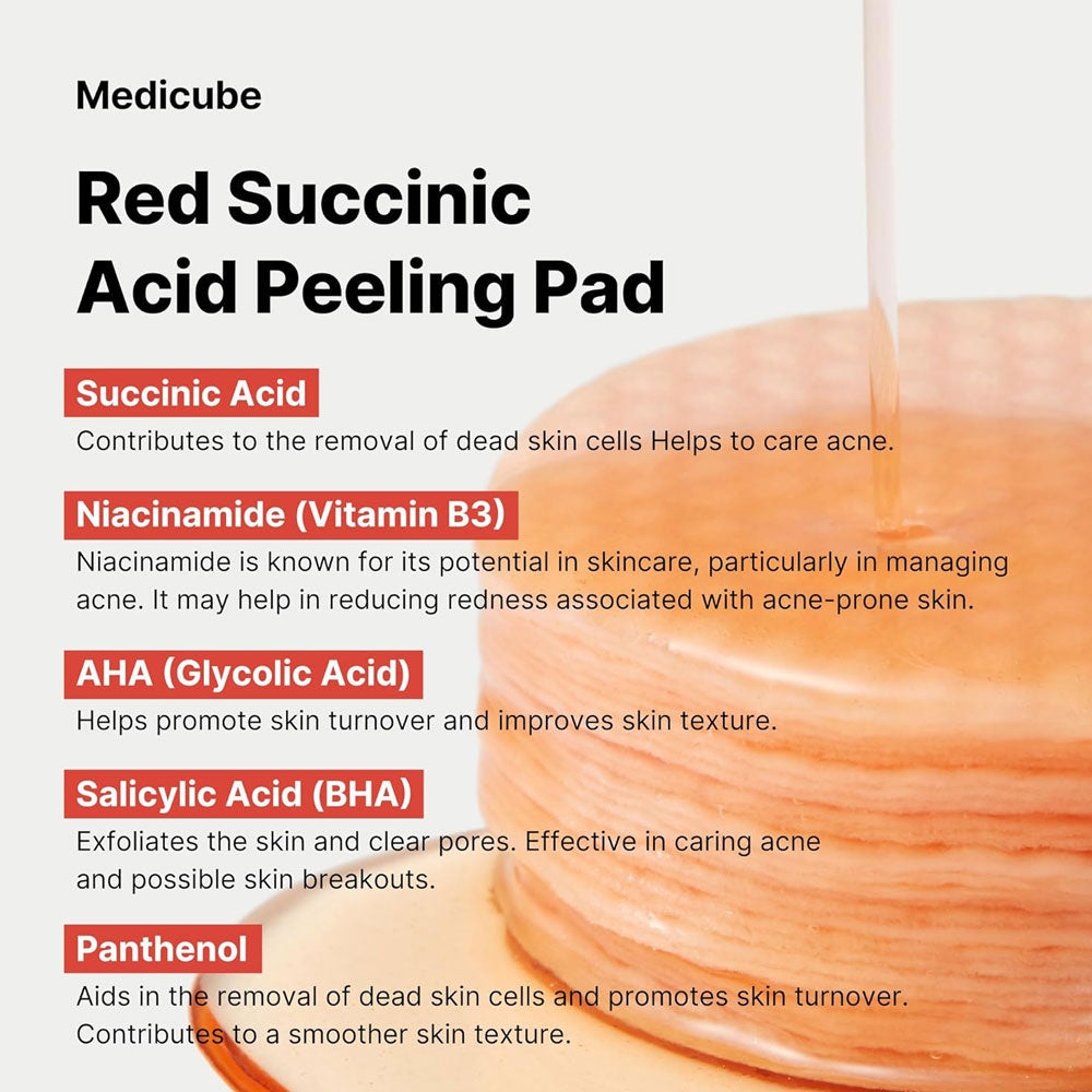 MEDICUBE Red Succinic Acid Panthenol Facial Peeling Pads - 70 Pads