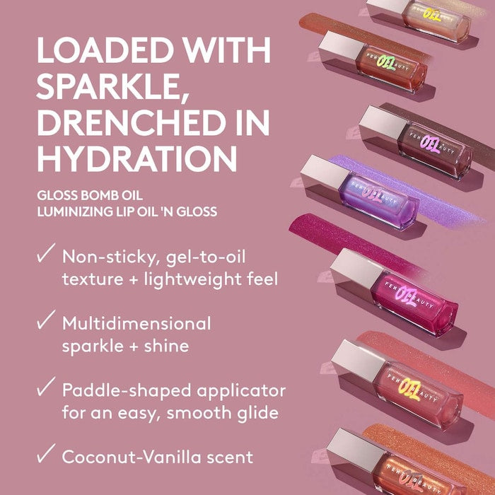 FENTY BEAUTY - by Rihanna 
Gloss Bomb Oil Luminizing Lip Oil 'N Gloss - MISS JELLYFISH - sparkling icy lilac