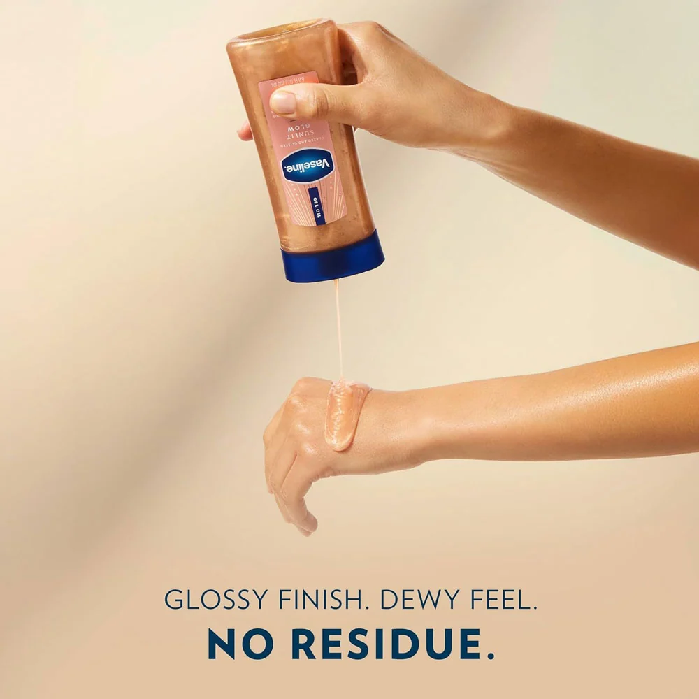 VASELINE -  Glazed & Glisten Sunlit Glow Body Gel Oil - Vanilla Cocoa Shimmering Moisturizing Body Oil - 200ml